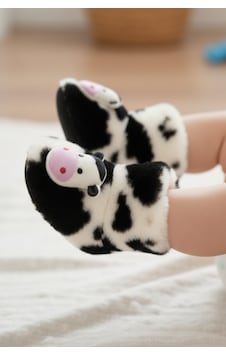 Kışlık Patik, İnek Peluş Bot, Polar İnek Desenli Rahat Ve Kaymaz Tabanlı, Bebek Ve Çocuk - Siyah Kışlık Patik, İnek Peluş Bot, Polar İnek Desenli Rahat Ve Kaymaz Tabanlı, Bebek Ve Çocuk - Siyah