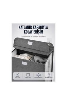 Kapaklı Duvar Tipi Kirli Çamaşır Sepeti Yer Tasarrufu Sağlayan Siyah Siyah