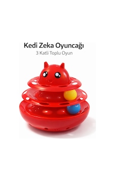 Hacıyatmaz Kedi Oyuncağı 3 Katlı Toplu Zeka Oyuncağı 20x21 Cm Devrilmez Interaktif Mama Oyuncağı