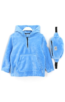 Dobakids Çanta Aksesuarlı Polar Unisex Bebek & Çocuk Kapüşonlu Sweat 1969 Mavi