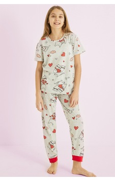 Siyah İnci Kız Çocuk %100 Pamuk Kedi Kalp Baskılı Bisiklet Yaka Pijama Takım25110053 Gri Siyah İnci Kız Çocuk %100 Pamuk Kedi Kalp Baskılı Bisiklet Yaka Pijama Takım25110053 Gri