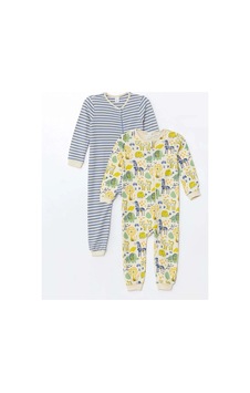 LC Waikiki Lcw Baby Bej Bisiklet Yaka Uzun Kollu Baskılı Erkek Bebek Tulum 2'li Çok Renkli