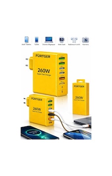 Fürtger German Frt-25w S 260w 3 Type-c + 3 Usb-a Toplam 6 Çıkışlı Süper Hızlı Şarj Aleti Fürtger German Frt-25w S 260w 3 Type-c + 3 Usb-a Toplam 6 Çıkışlı Süper Hızlı Şarj Aleti