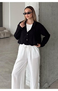 Olcay Atlet Ve Kolye Aksesuarlı Chrush Kısa Gömlek Siyah 9353 Olcay Atlet Ve Kolye Aksesuarlı Chrush Kısa Gömlek Siyah 9353