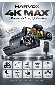 Harvox 4k Max 3 Kameralı Araç Kamerası Wifi Gps Adas Bsd 24 Saat Park Modu Gece Görüşü Harvox 4k Max 3 Kameralı Araç Kamerası Wifi Gps Adas Bsd 24 Saat Park Modu Gece Görüşü