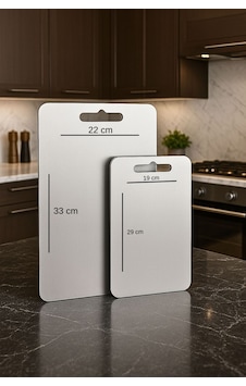 2 Li Çelik Kesme Tahtası Seti 33x22 Cm & 29x19 Cm Paslanmaz Hijyenik Mutfak Doğrama Panosu Gri
