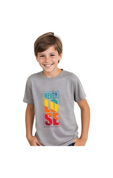 Panios Kids Never Lose Baskılı Unisex Çocuk Kısa Kollu Gri Tişört Gri
