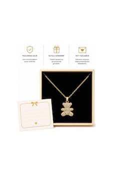 Çelik Taşlı Ayıcık Kolye Gold Teddy Bear Kadın Kolye Altın Altın Çelik Taşlı Ayıcık Kolye Gold Teddy Bear Kadın Kolye Altın Altın