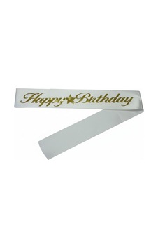 Kumaş Kuşak Happy Birthday Beyaz - Altın Yetişkin Kumaş Kuşak Happy Birthday Beyaz - Altın Yetişkin