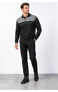 Bihan Store Erkek Polo Yaka Uzun Kollu Sweatshirt W27-8324 - Siyah Bihan Store Erkek Polo Yaka Uzun Kollu Sweatshirt W27-8324 - Siyah