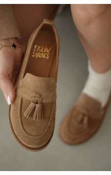Selin Shoes Belluno Hakiki Deri Püsküllü Kadın Loafer- Vizon Süet Selin Shoes Belluno Hakiki Deri Püsküllü Kadın Loafer- Vizon Süet