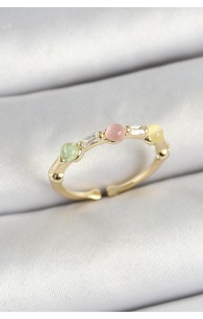 Pirinç Sıralı Boncuk Figürlü Zirkon Taşlı Gold Renk Ayarlanabilir Kadın Yüzük Renkli Pirinç Sıralı Boncuk Figürlü Zirkon Taşlı Gold Renk Ayarlanabilir Kadın Yüzük Renkli