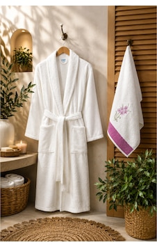 Havlulu Bornoz 2'li Set Bornoz + 50 X 85 Cm Baş Havlusu, Pamuklu, Cepli, Spa Ve Otel Konforu Krem Kadın Havlulu Bornoz 2'li Set Bornoz + 50 X 85 Cm Baş Havlusu, Pamuklu, Cepli, Spa Ve Otel Konforu Krem Kadın