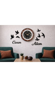 Duvar Saati 40 Cm 8adet Kuş Temalı Canım Ailem No 98 Çok Renkli