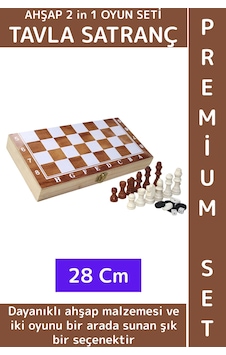 Özel Üretim Arkadaş Oyun Hediyelik Ahşap Kutulu Tavla Dama Satranç Kompakt Premium Oyun Seti 28 Cm