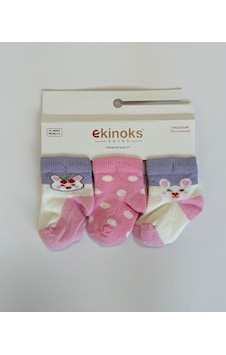 Ekinoks Socks Rabi 3'lü Kız Bebek Patikli Çorap Seti Pembe