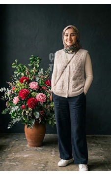 Ulupazarlama Yumoş Ponpon Düğmeli Yelek - Kahve Çok Renkli Ulupazarlama Yumoş Ponpon Düğmeli Yelek - Kahve Çok Renkli