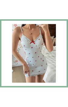 Bşkvirgo Kadın Kiraz Desenli Dantel Ve Fiyonk Detaylı Askılı Mini Elbise 5240 Beden: L/xl Renk: Beyaz Bsk2026 Bşkvirgo Kadın Kiraz Desenli Dantel Ve Fiyonk Detaylı Askılı Mini Elbise 5240 Beden: L/xl Renk: Beyaz Bsk2026