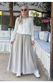 Rabia Şamlı Vera Etekli Pantolon Taş Normal