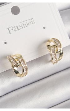 Pirinç Gold Renk Zirkon Taşlı Zincir Model Kadın Küpe Gümüş Pirinç Gold Renk Zirkon Taşlı Zincir Model Kadın Küpe Gümüş