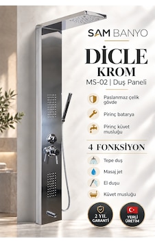 Sam Banyo Dicle Duş Paneli Krom