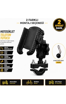 Titreşim Önleyicili Motosiklet Telefon Tutucu Ayna + Gidon Bağlantı