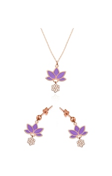 Papatya Silver 925 Ayar Gümüş Rose Kaplama Parlayan Rüya Serisi Tasarım Ebruli Mor Cam Boyalı Lotus Set Papatya Silver 925 Ayar Gümüş Rose Kaplama Parlayan Rüya Serisi Tasarım Ebruli Mor Cam Boyalı Lotus Set
