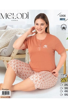 Melodi 4012 Kısa Kol %100 Pamuk Kapri Kadın Pijama Takımı V1 Karamel Kahve Melodi 4012 Kısa Kol %100 Pamuk Kapri Kadın Pijama Takımı V1 Karamel Kahve