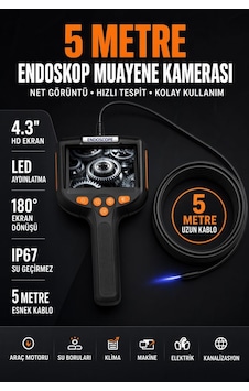 5 Metre Endoskop Yılan Kamera Ip67 Su Geçirmez 4.3"hd Ekranlı Ledli Tek Kameralı 5 Metre Endoskop Yılan Kamera Ip67 Su Geçirmez 4.3"hd Ekranlı Ledli Tek Kameralı