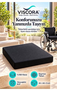 Tekerlekli Sandalye Minderi %100 Visco Kare Oturma Minderi, Kaymaz Taban 44 44 5 Cm Siyah Tekerlekli Sandalye Minderi %100 Visco Kare Oturma Minderi, Kaymaz Taban 44 44 5 Cm Siyah
