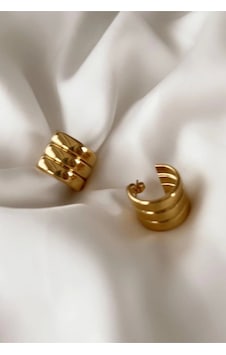 Çelik Gold Üçlü Görünümlü Halka Küpe Çok Renkli Çelik Gold Üçlü Görünümlü Halka Küpe Çok Renkli