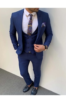 Modefendi Slim Fit İtalyan Kesim Örme Pamuk Spor Takım Elbise Saks Mavi