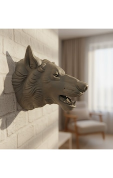 Gri Kurt Duvar Biblosu Güçlü Detaylı Dekoratif Tasarım 25x19 Cm