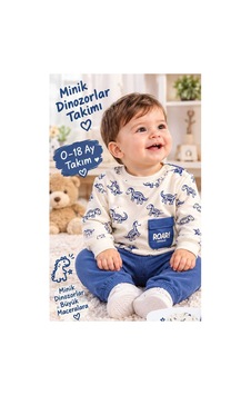 Üç Gül Ticaret Erkek Bebek Dinozor Desenli 2 Li Eşofman Takımı 0-18 Ay Mavi