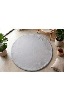 Gri Tavşan Tüyü Halı Yuvarlak Cotton Taban