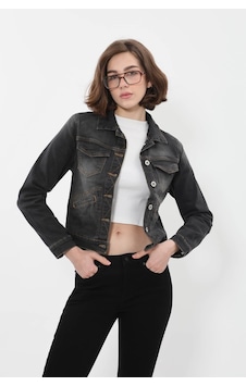 Banny Jeans Kadın Cep Detaylı Slim Fit Jean Ceket Koyu Gri Banny Jeans Kadın Cep Detaylı Slim Fit Jean Ceket Koyu Gri