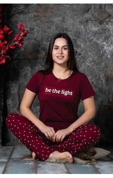 Lukitus Sıfır Yaka Kısa Kol Milan Kumaş Kadın Pijama Takımı Bordo Lukitus Sıfır Yaka Kısa Kol Milan Kumaş Kadın Pijama Takımı Bordo