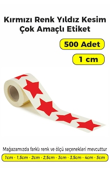 Kırmızı Renk Yıldız Kesim Sticker Etiket 1cm - 500 Adet Kırmızı