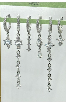 Kadın Küpe İthal Full Zirkon Seri 6'lı Uzun Sallantılı Damla Baget Kararmaz Küpe Gümüş Kadın Küpe İthal Full Zirkon Seri 6'lı Uzun Sallantılı Damla Baget Kararmaz Küpe Gümüş