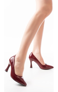 Ellolita St-001 Bordo Rugan Günlük 9 Cm Topuklu Bayan Stiletto Ayakkabı Siyah