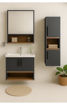 Dmz Home Concept Legna 80 Cm Antrasit-ahşap Renkli, Seramik Lavabolu, Alt - Üst Ve Boy Dolaplı Tamamı Mdf Banyo Seti Antrasit - Atlantik Çam Dmz Home Concept Legna 80 Cm Antrasit-ahşap Renkli, Seramik Lavabolu, Alt - Üst Ve Boy Dolaplı Tamamı Mdf Banyo Seti Antrasit - Atlantik Çam