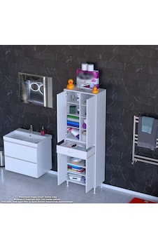 Modilayn Yeni Afra 70 X 173 X 32,5 Cm 1 Çekmece 4 Kapak 7 Raf 10 Bölme Çok Amaçlı Banyo & Mutfak Dolabı Beyaz Modilayn Yeni Afra 70 X 173 X 32,5 Cm 1 Çekmece 4 Kapak 7 Raf 10 Bölme Çok Amaçlı Banyo & Mutfak Dolabı Beyaz