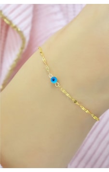 Nazar Boncuklu Yaprak Bileklik 14k Sarı