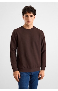 Süvari Koyu Kahve Regular Melanjlı Baskısız Waffle Bisiklet Yaka Cepsiz Düz Sweatshirt Sw2013700027-kh9 Koyu Kahverengi