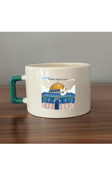 Kudüs İslam'ındır Baskılı Yeşil Kulplu C Fincan