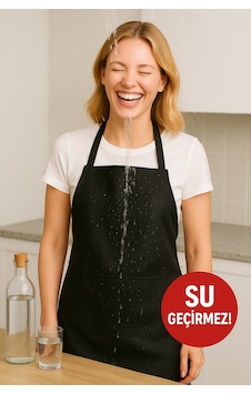 Siyah Spunbond Kalın Kumaş Ve Su Geçirmez Cepli Mutfak, Aşçı Önlüğü Siyah