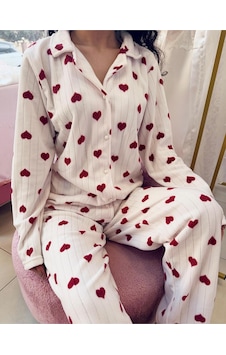 Mh Moony Homewears My Valentine Termal Polar Pijama Takımı Ekru