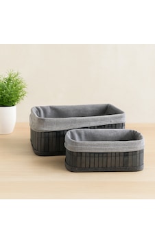 Gri Bambu Kenarlı Dikdörtgen Organizer Sepet 25x14 / 28x18 Cm - Ahşap Taban, Bezli Renkli Gri Bambu Kenarlı Dikdörtgen Organizer Sepet 25x14 / 28x18 Cm - Ahşap Taban, Bezli Renkli