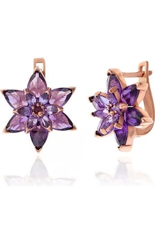 Gümüş Rose Mor Lotus Çiçeği Kadın Küpe Gümüş Rose Mor Lotus Çiçeği Kadın Küpe