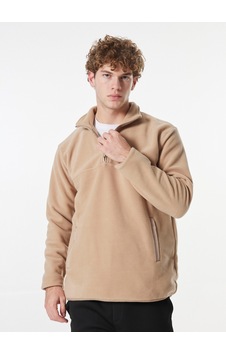 Jeep Bej Erkek Dik Relaxed Düz Polar Sweatshırt C4wm-swt4201